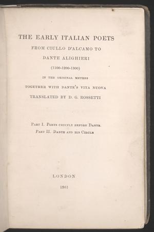 Facsimile images available for The Early Italian Poets from Ciullo d'Alcamo to Dante Alighieri
                        (1100-1200-1300) (Proof Copy)