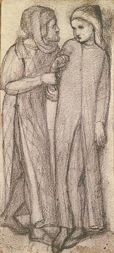 Beatrice Meeting Dante at a Marriage Feast, Denies him her Salutation (pencil study)