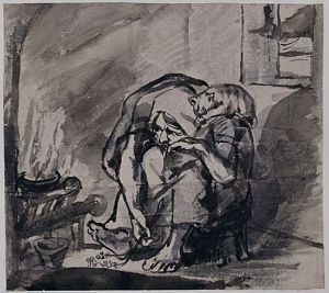 Old Woman Brooding by the Fire